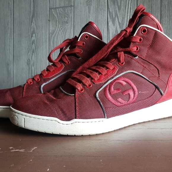 GUCCI RED Canvas Rebound Mid High Top Sneaker - Picture 11 of 16